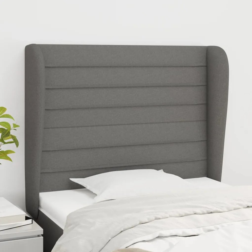 Testiera Ad Orecchio Grigio Scuro 83x23x118/128 Cm İn Tessuto /