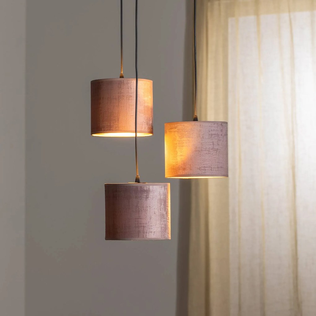 EMIBIG LIGHTING Lampada a sospensione Jari paralume in tessuto a 3 luci rotonda oro rosa