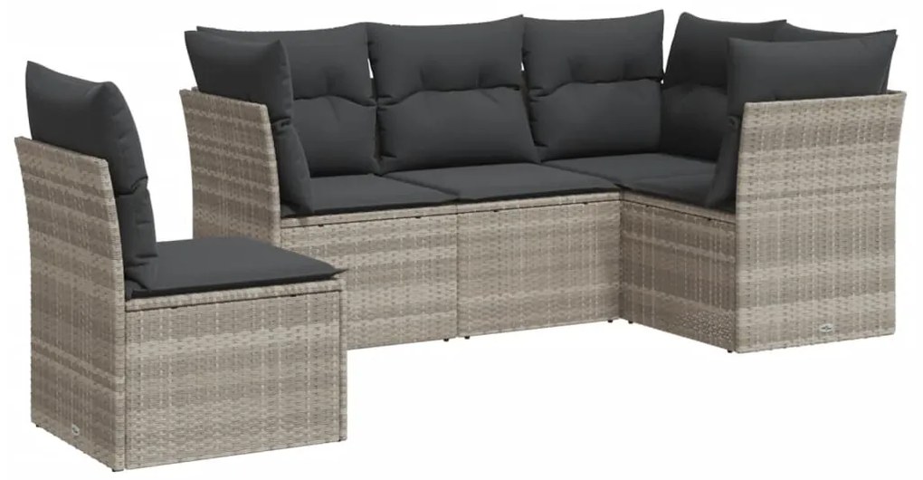 Set divano da giardino 5pz con cuscini grigio chiaro polyrattan