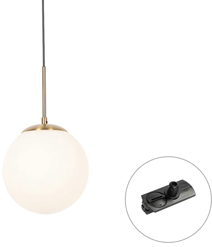 Lampada a sospensione Art Déco oro con vetro opale incl. adattatore per binario monofase nero - Iconic Flore