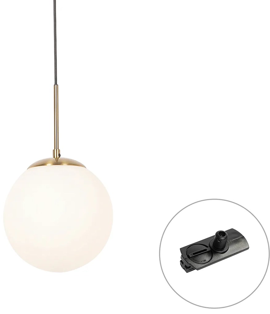Lampada a sospensione Art Déco oro con vetro opale incl. adattatore per binario nero monofase - Iconic Flore