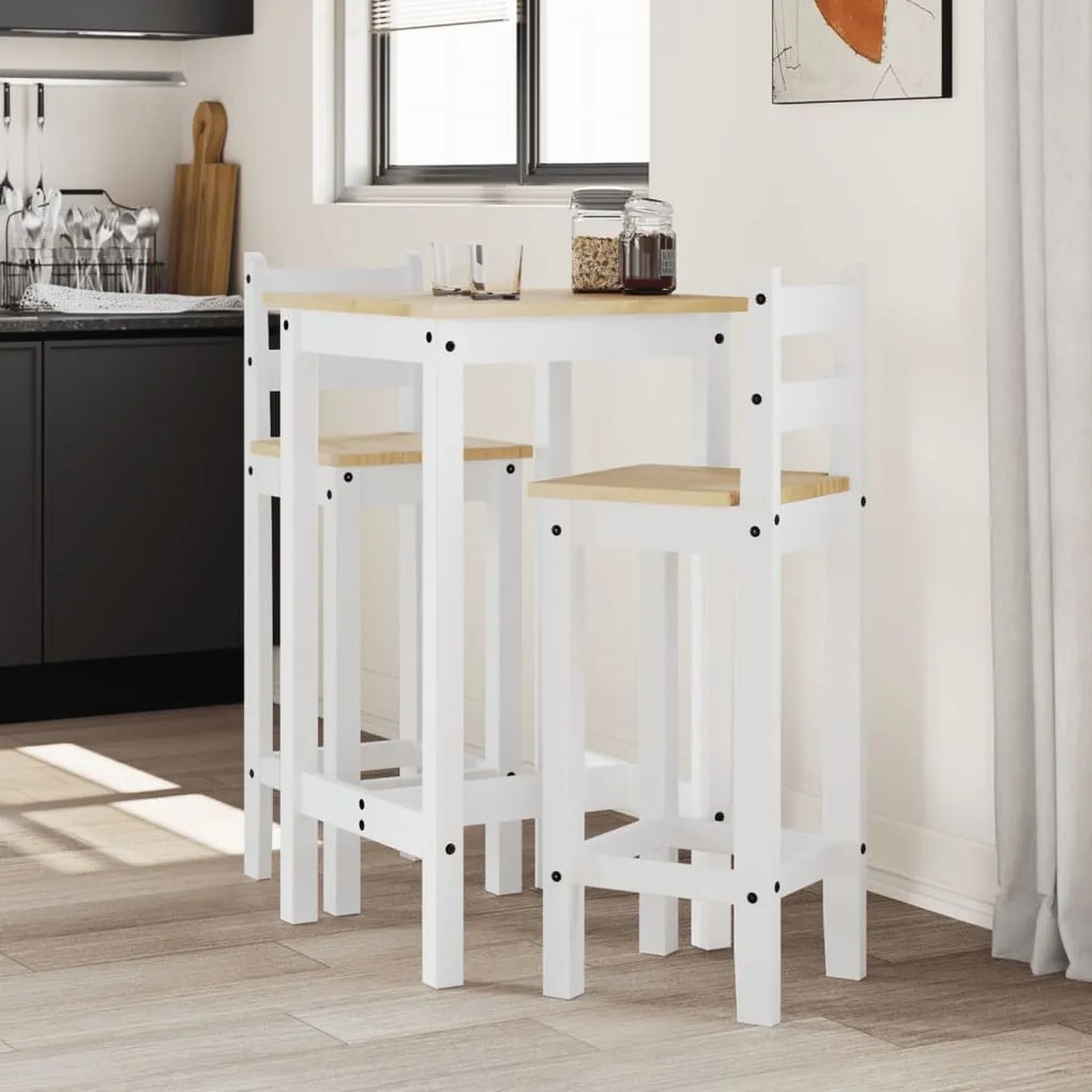 Set Da Bar 3 Pz Bianco İn Legno Massello Di Pino /