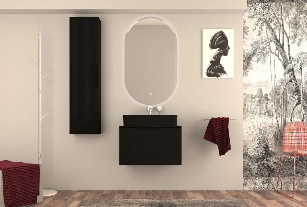 Mobile da bagno sospeso sotto lavabo L 70 x H 43 x P 44 cm nero laccato opaco, 3 cassetti BADEN HAUS MODULA
