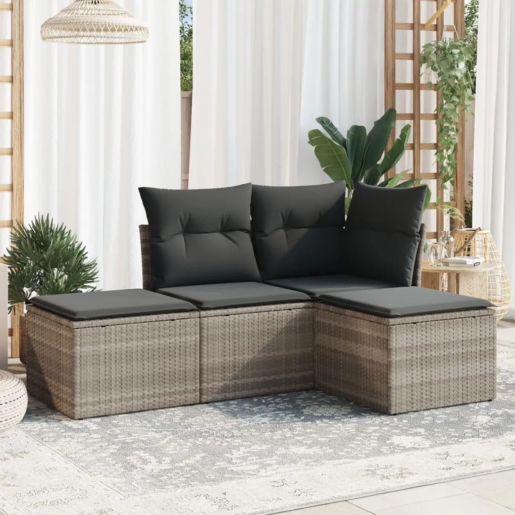 Set divano da giardino 4pz con cuscini grigio chiaro polyrattan