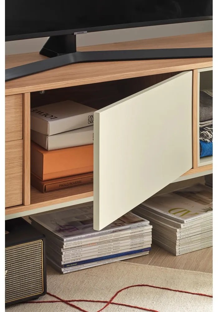 Cassettiera TV bianco crema con impiallacciatura in rovere Yoko - Teulat