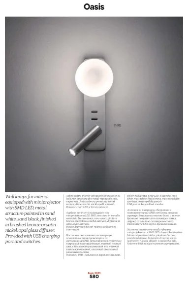 Redo 01-2992 - Applique da parete OASIS LED/3W/230V+1xG9/10W USB CRI 90 bronzo