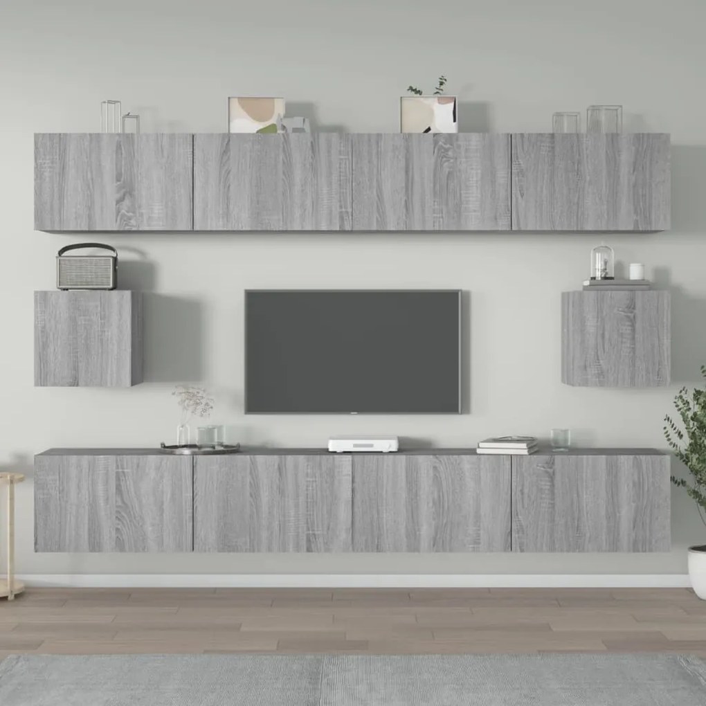 Set Di Mobili Porta Tv 6 Pz Grigio Sonoma İn Legno Multistrato /