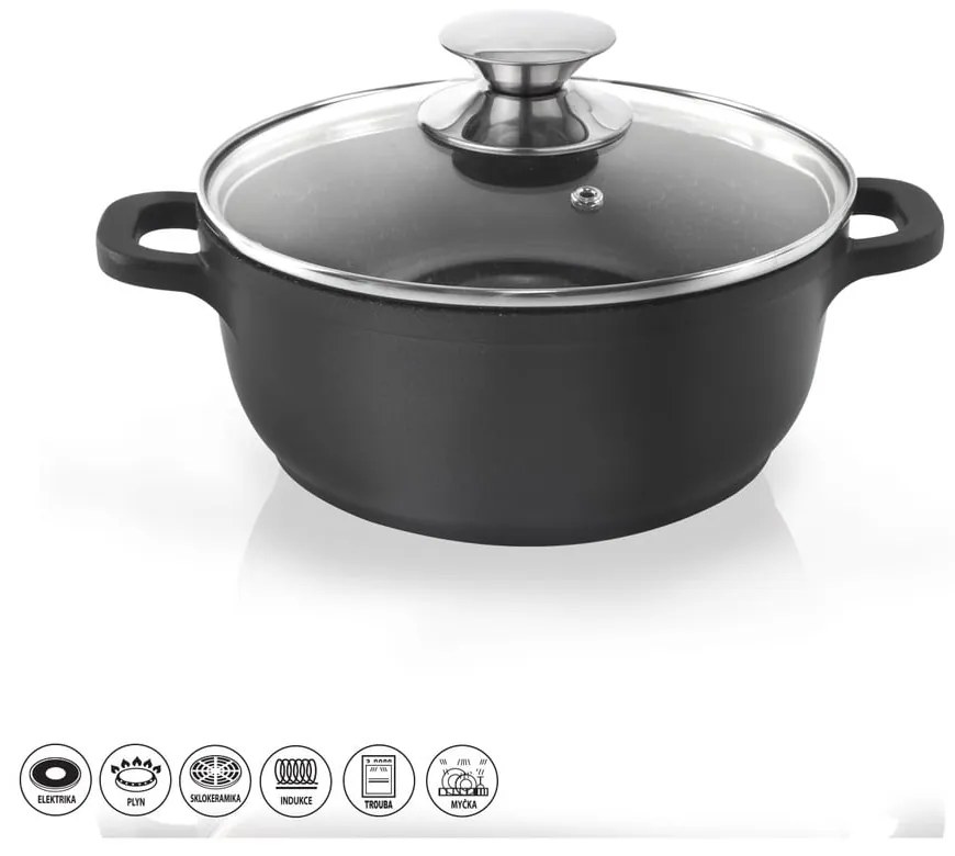 Pentola antiaderente Pfluon Granit con coperchio in vetro , ⌀ 20 cm Grande - Orion