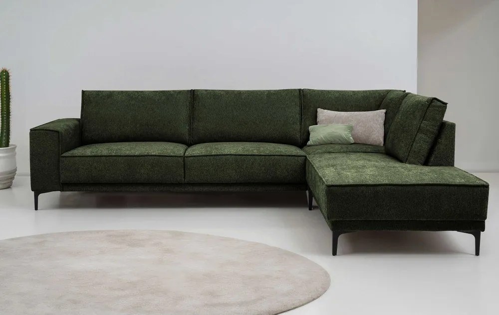 Divano angolare verde (con penisola a destra/a L) con rivestimento in ciniglia Copenhagen – Scandic