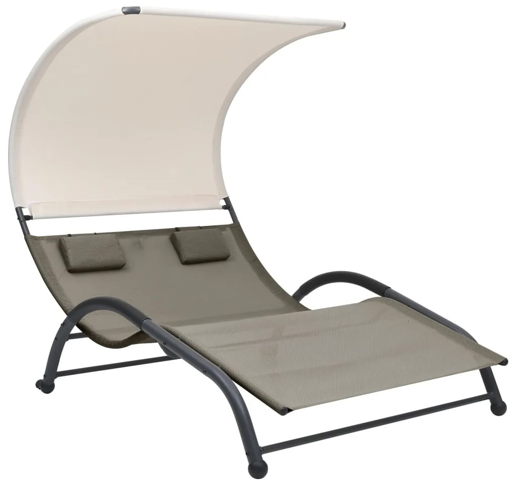 Lettino Prendisole Doppio Con Baldacchino İn Textilene Tortora /