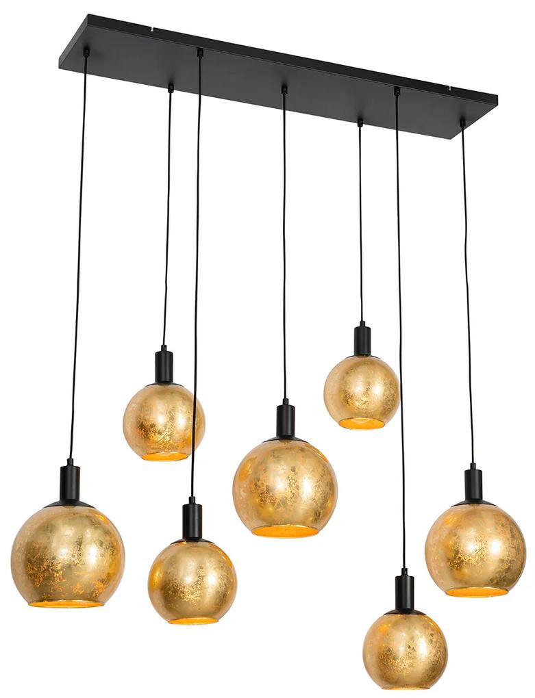 Lampada a sospensione di design nera con vetro oro a 7 luci - Bert