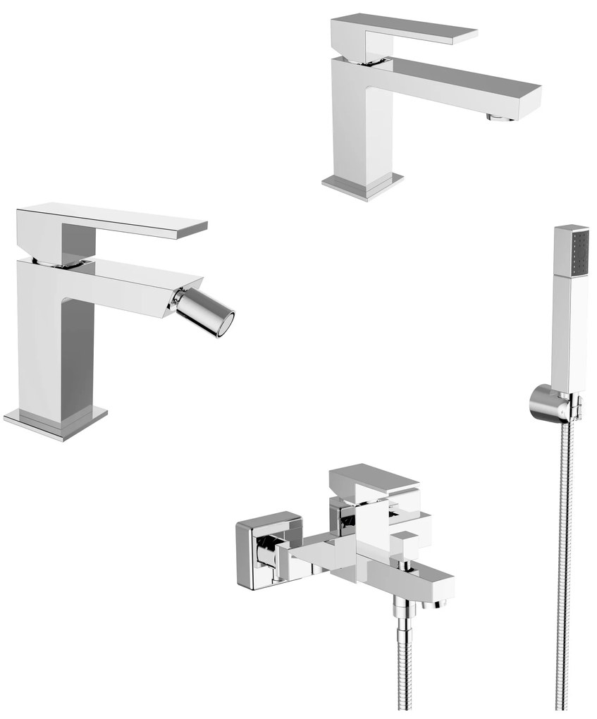 Teorema Pillar Set Miscelatori Monocomando Lavabo Bidet automatici E Vasca con Doccetta Cromo