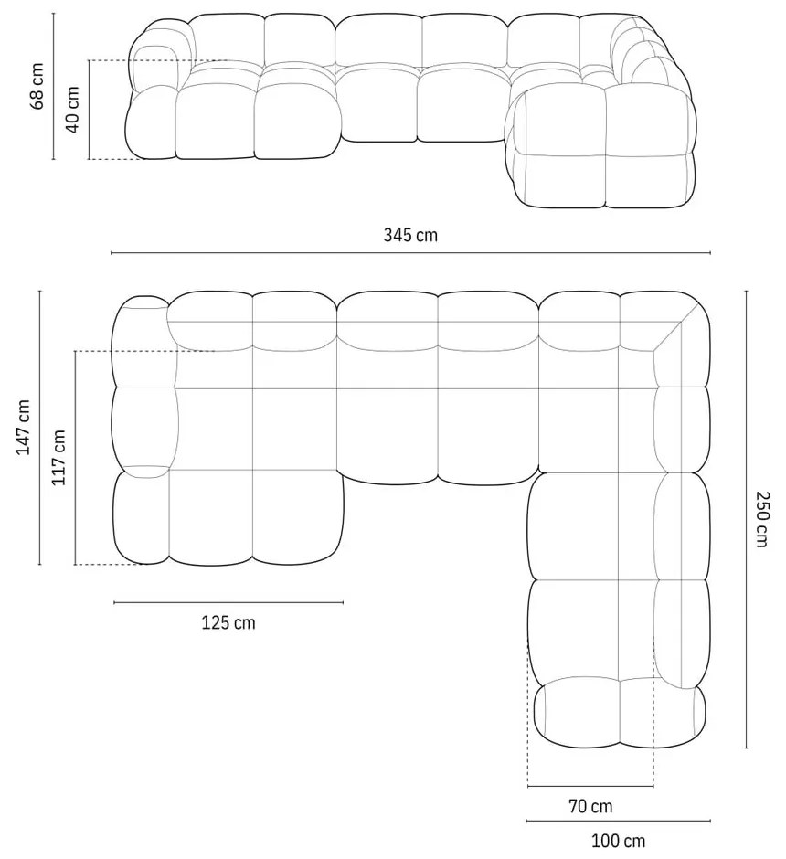 Divano angolare azzurro (con penisola a destra/a U) Loretto – Cosmopolitan Design