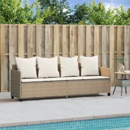 Lettino Prendisole con Cuscini Beige in Polyrattan