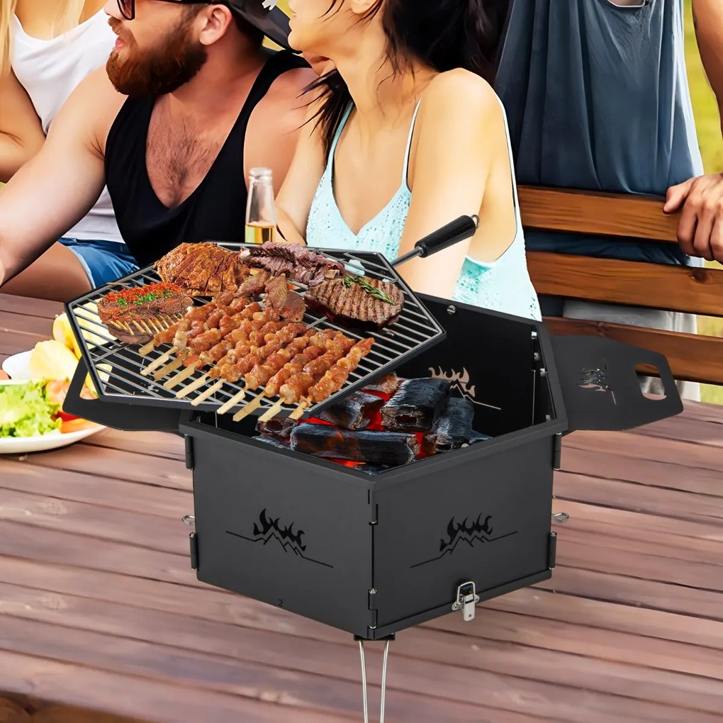 Costway Barbecue a carbone portatile con griglia girevole a 360°corpo e gambe pieghevoli, Grill hibachi da esterno 77x74x38cm