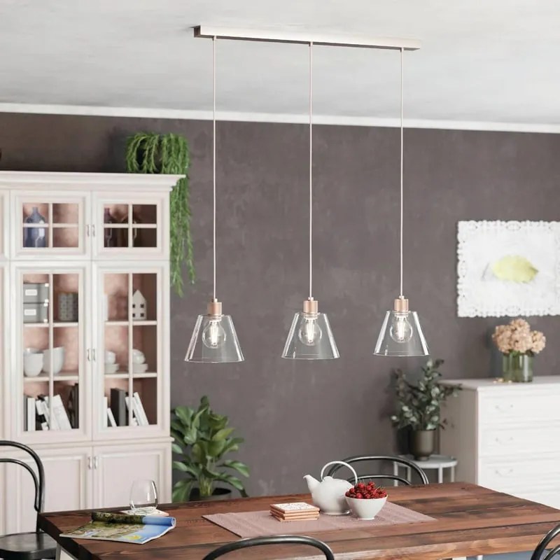 Lampadario Moderno Copley oro paralume trasparente 3x E27 EGLO