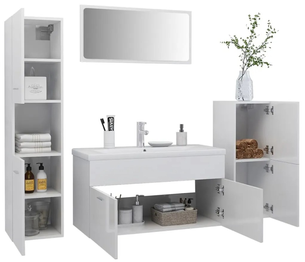 Set mobili da bagno bianco lucido in truciolato