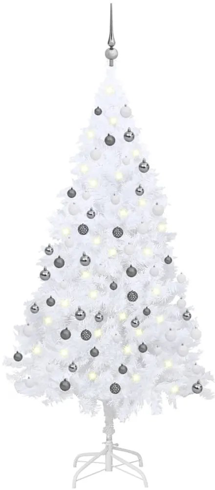 Albero di Natale Artificiale Preilluminato con Palline, Albero di Natale Preilluminato con Palline Bianco 120 cm PVC