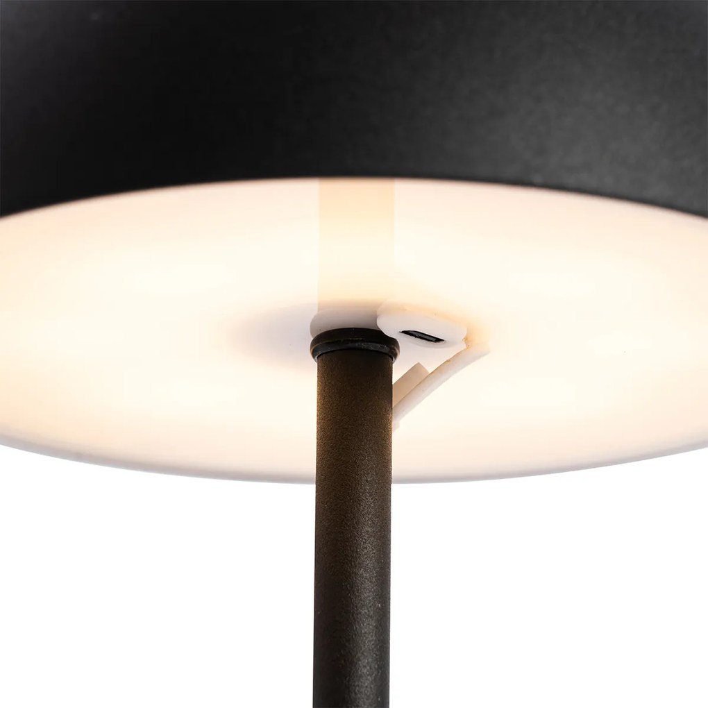 Lampada da tavolo da esterno ricaricabile nera dimmerabile a 3 livelli - Keira