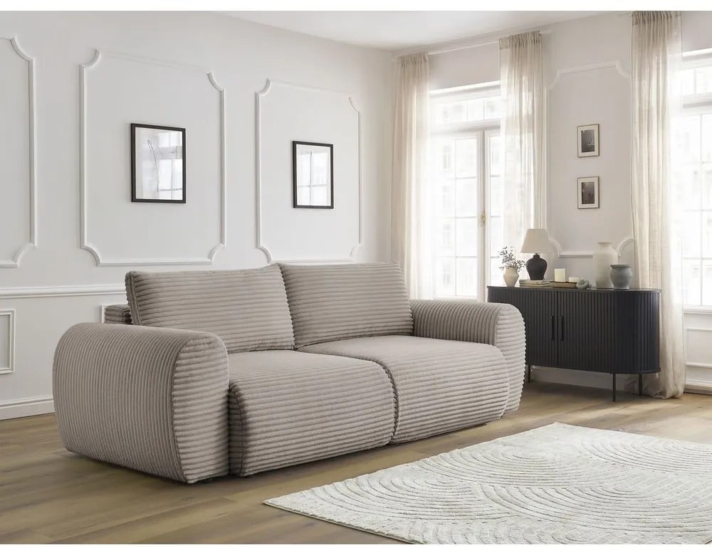 Divano in grigio chiaro/beige allungabile con rivestimento in velluto a coste 257 cm Lucien – Bobochic Paris