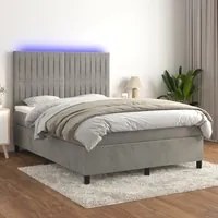 Letto a Molle Materasso e LED Grigio Chiaro 140x200 cm Velluto 3136245