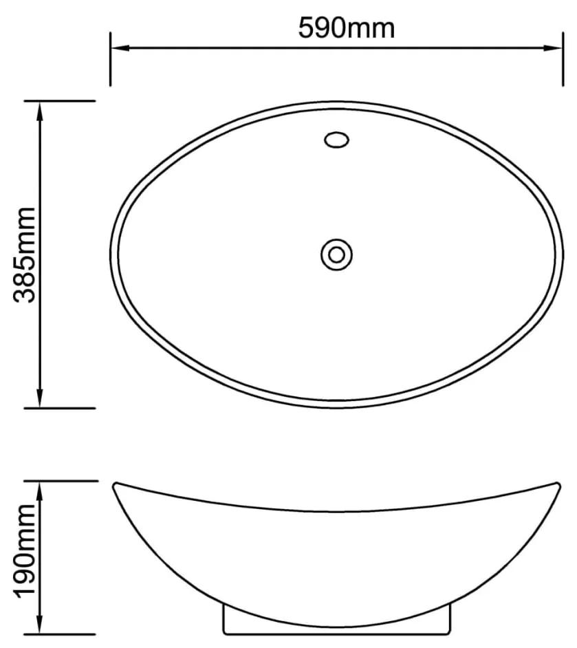 Lavello Ovale in Ceramica di Lusso Nero Troppopieno 59x38,5 cm