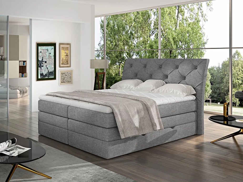 Letto matrimoniale boxspring Salisburgo - 160 x 200 cm , Tessuto grigio chiaro