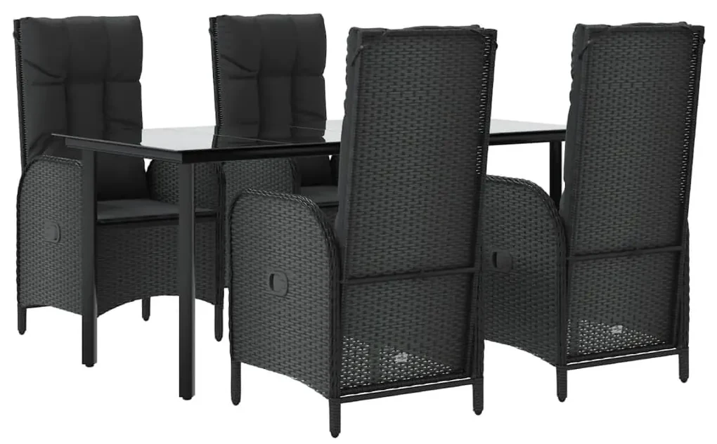 Set da pranzo da giardino 5 pz nero con cuscini in polyrattan