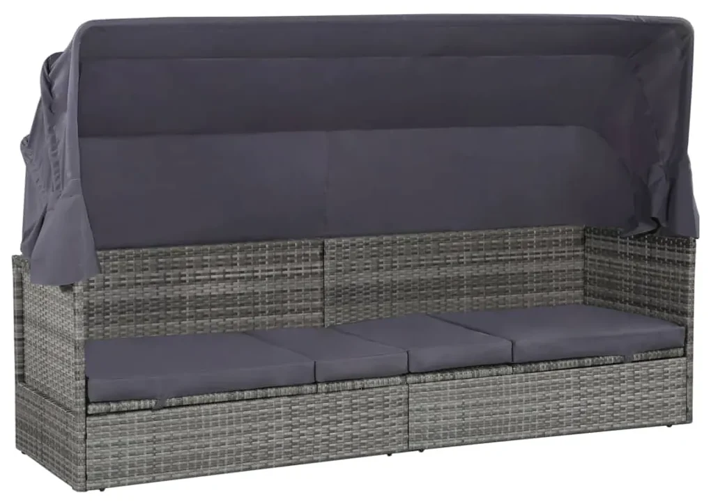 Lettino da giardino con tettuccio grigio 205x62 cm polyrattan