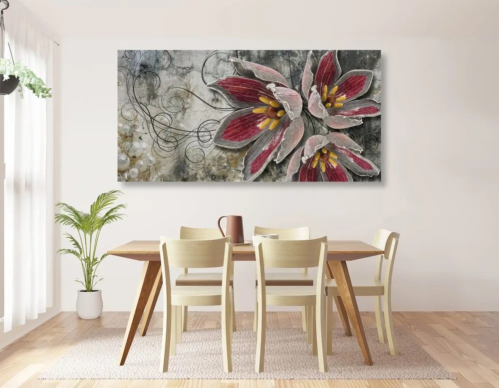 Stampa su tela – Fiori con perle