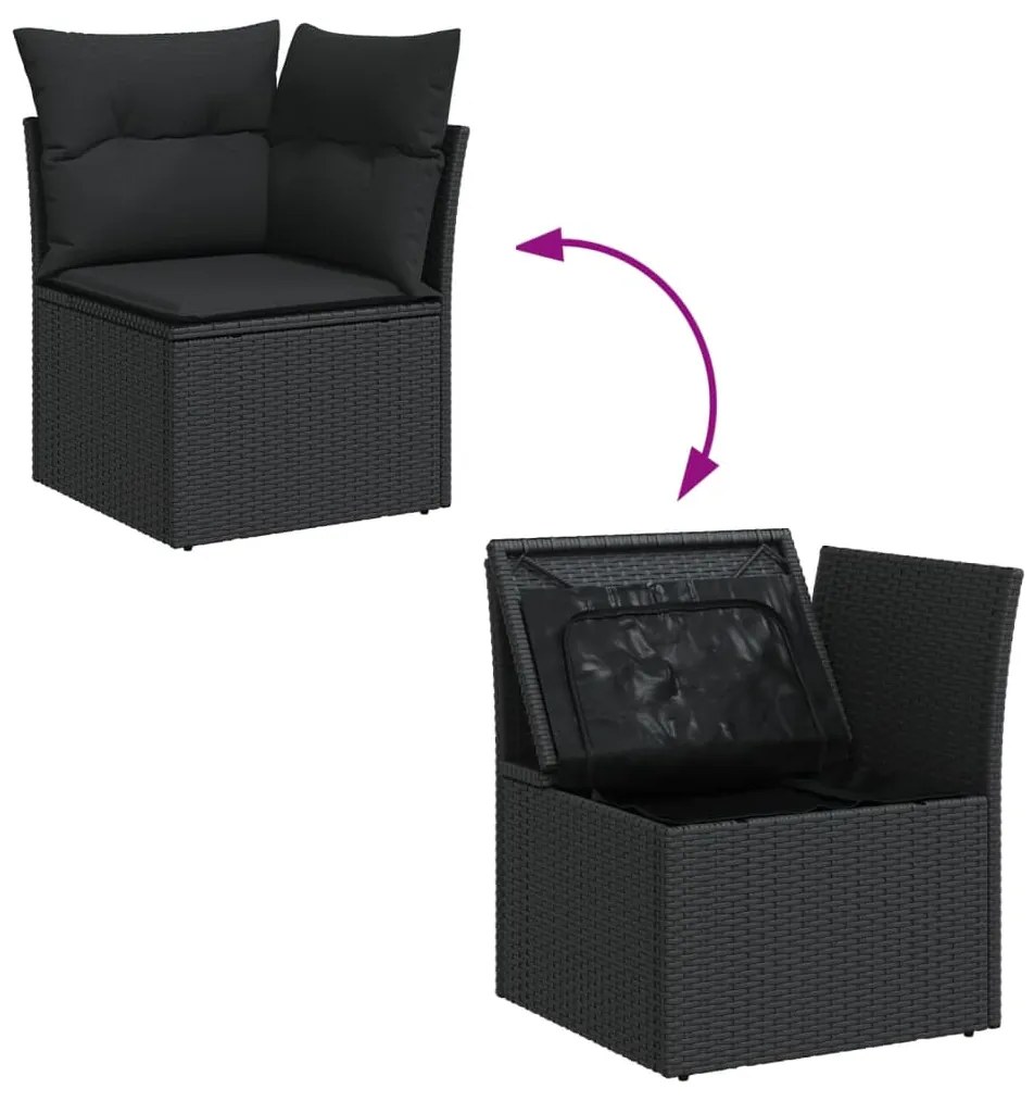 Set Divano da Giardino 6 pz con Cuscini Nero in Polyrattan