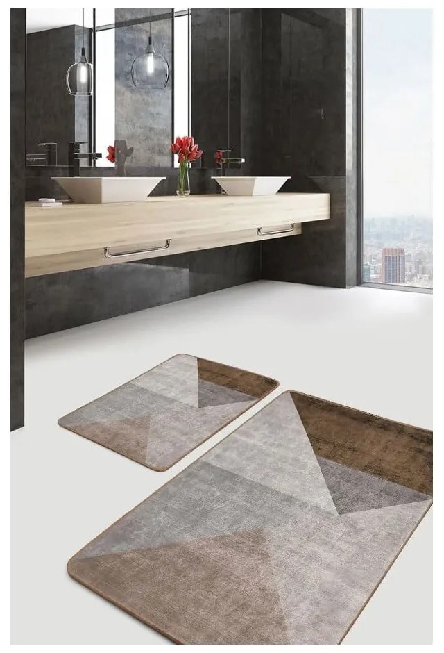 Set di tappetini per il bagno grigi/marroni in velluto 2 pz 60x100 cm – Mila Home