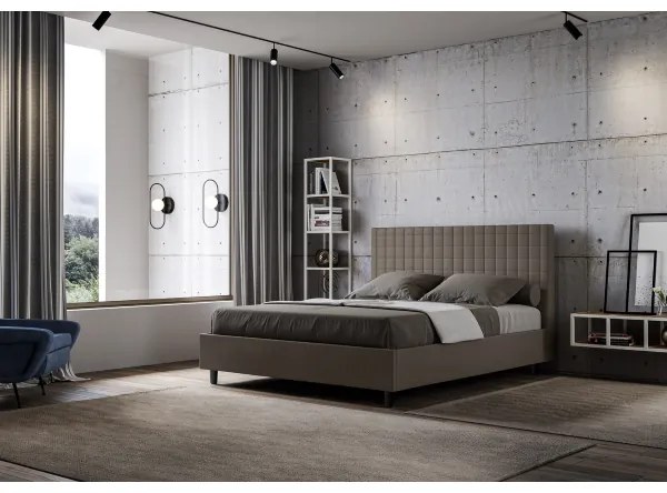Letto matrimoniale con rete imbottito 160x210 similpelle cappuccino Sunny