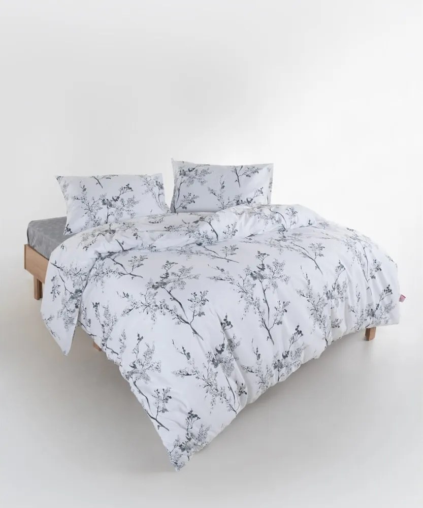 Set copripiumino e federa bianco/grigio in cotone renforcé per letto singolo 140x200 cm White Floral – Mila Home Luxury