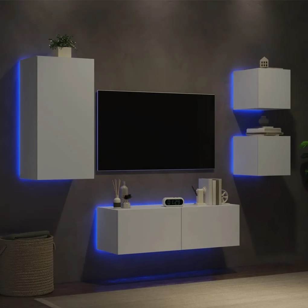 Mobili Tv A Muro 4pz Con Luci Led Bianchi /