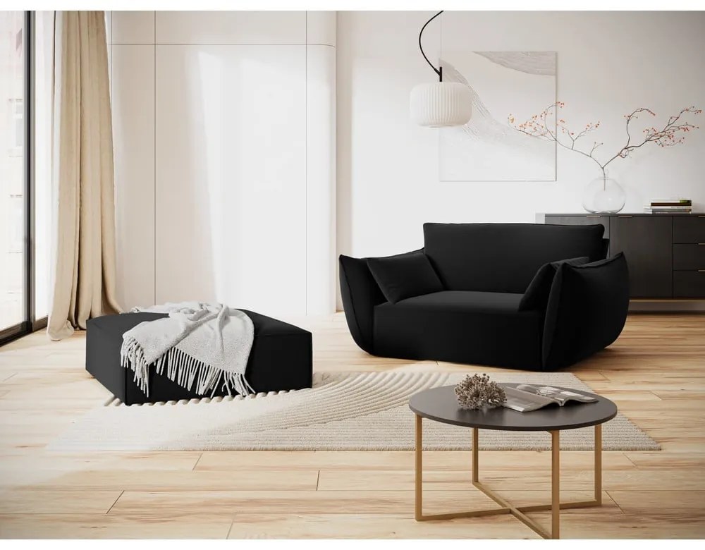 Poggiapiedi nero con rivestimento in velluto Vanda – Mazzini Sofas