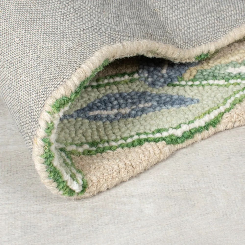 Passatoia verde in lana tessuta a mano 60x230 cm Bryony Shaped Floral - Flair Rugs