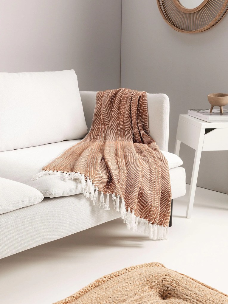 benuta Nest Plaid in cotone Alisea Marrone 125x150 cm - Tappeto design moderno soggiorno