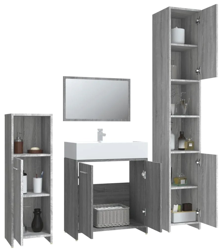 Set mobili da bagno 4 pz grigio sonoma in legno multistrato