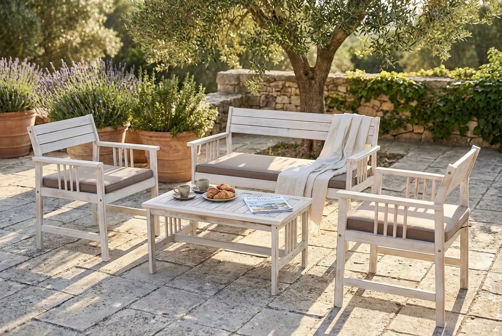 CAESAR - salotto da giardino in legno massiccio di acacia 2 posti completo di cuscini