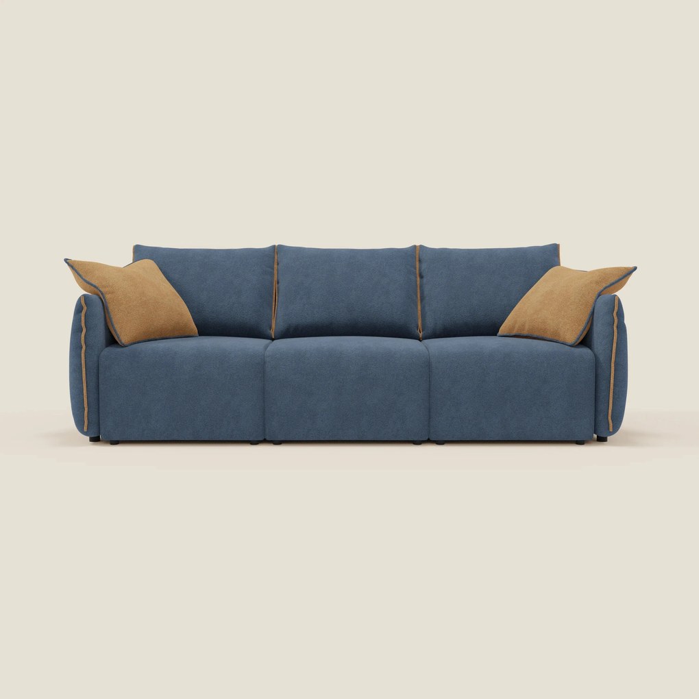 Flexar divano con 3 sedute allungabili schienale in piuma d'oca in bouclé impermeabile T07 blu - arancio