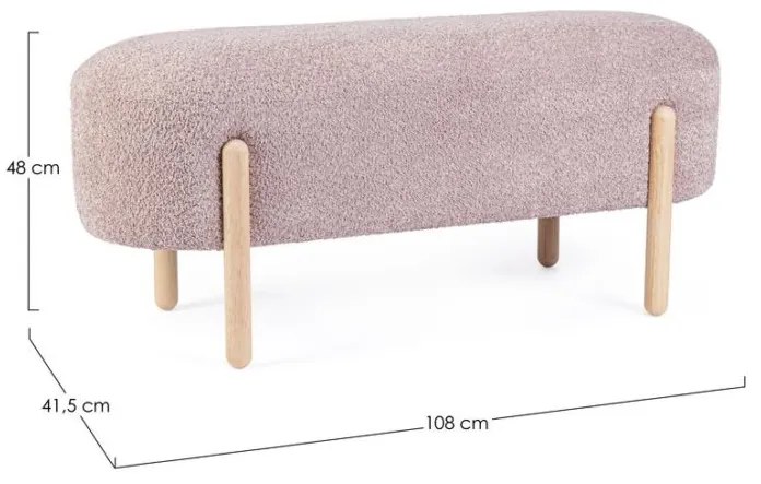 Panca DAYLA in tessuto effetto bouclé rosa antico e gambe in legno rubberwood