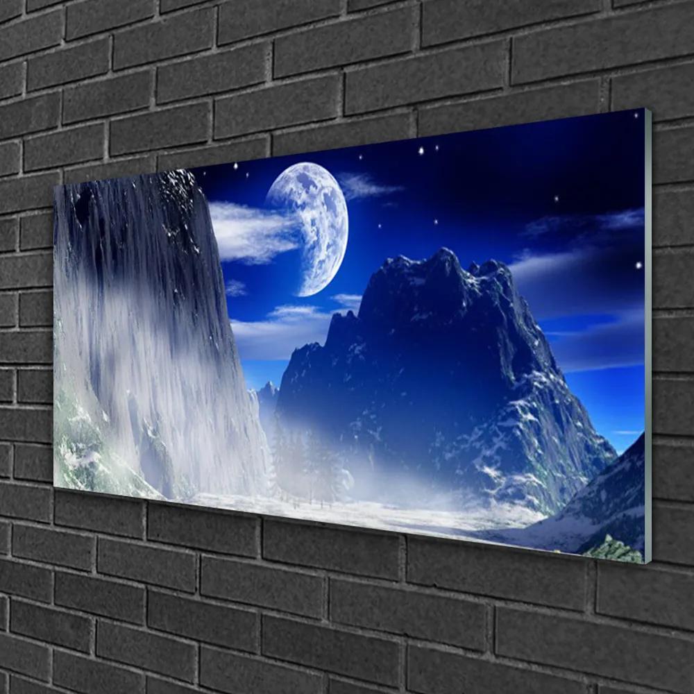 Quadro vetro Montagne Notte Luna Paesaggio 100x50 cm