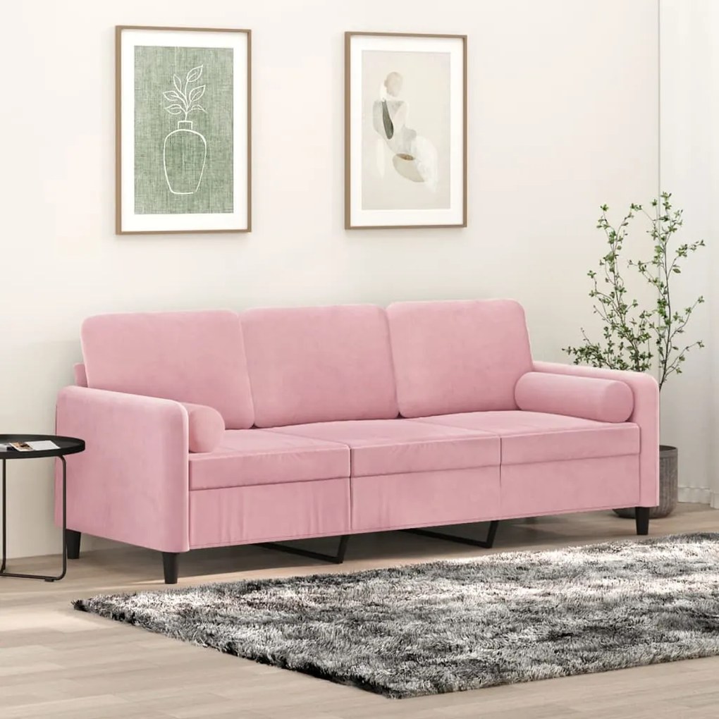 Divano A 3 Posti Con Cuscini Rosa 180 Cm İn Velluto /