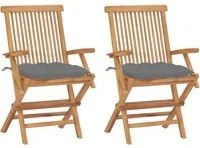 Sedie da Giardino con Cuscini Grigi 2 pz in Massello di Teak cod mxl 6177