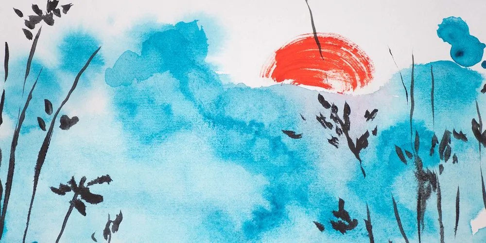 Stampa su tela – Cielo blu giapponese e sole rosso