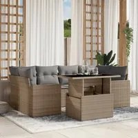 Set Divani da Giardino 7 pz con Cuscini Beige in Polyrattan 3267129