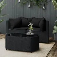 Set Divani da Giardino 3 pz con Cuscini Nero in Polyrattancod mxl 82203