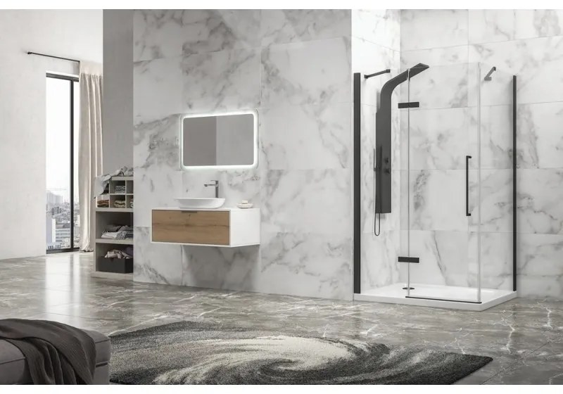 Kamalu - Box doccia 80x70 telaio nero porta battente 70cm laterale fisso 80cm | KT5000N
