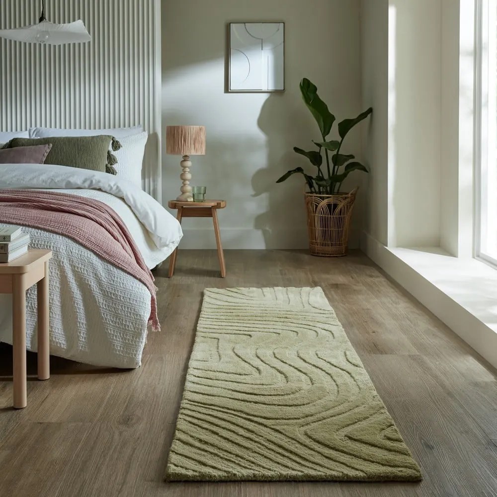 Passatoia in lana color kaki tessuto a mano 60x230 cm Mesmerise Sage - Flair Rugs